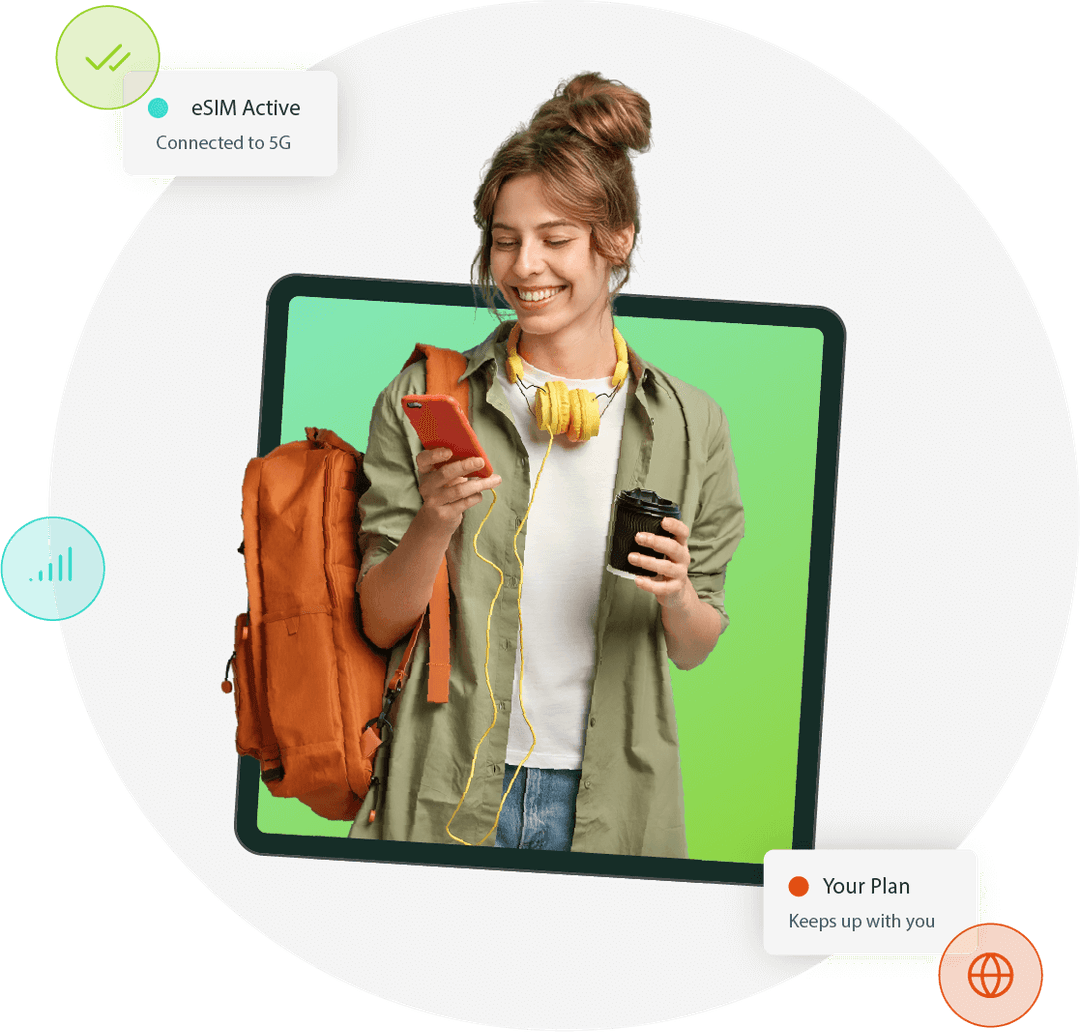 Woman on phone with features